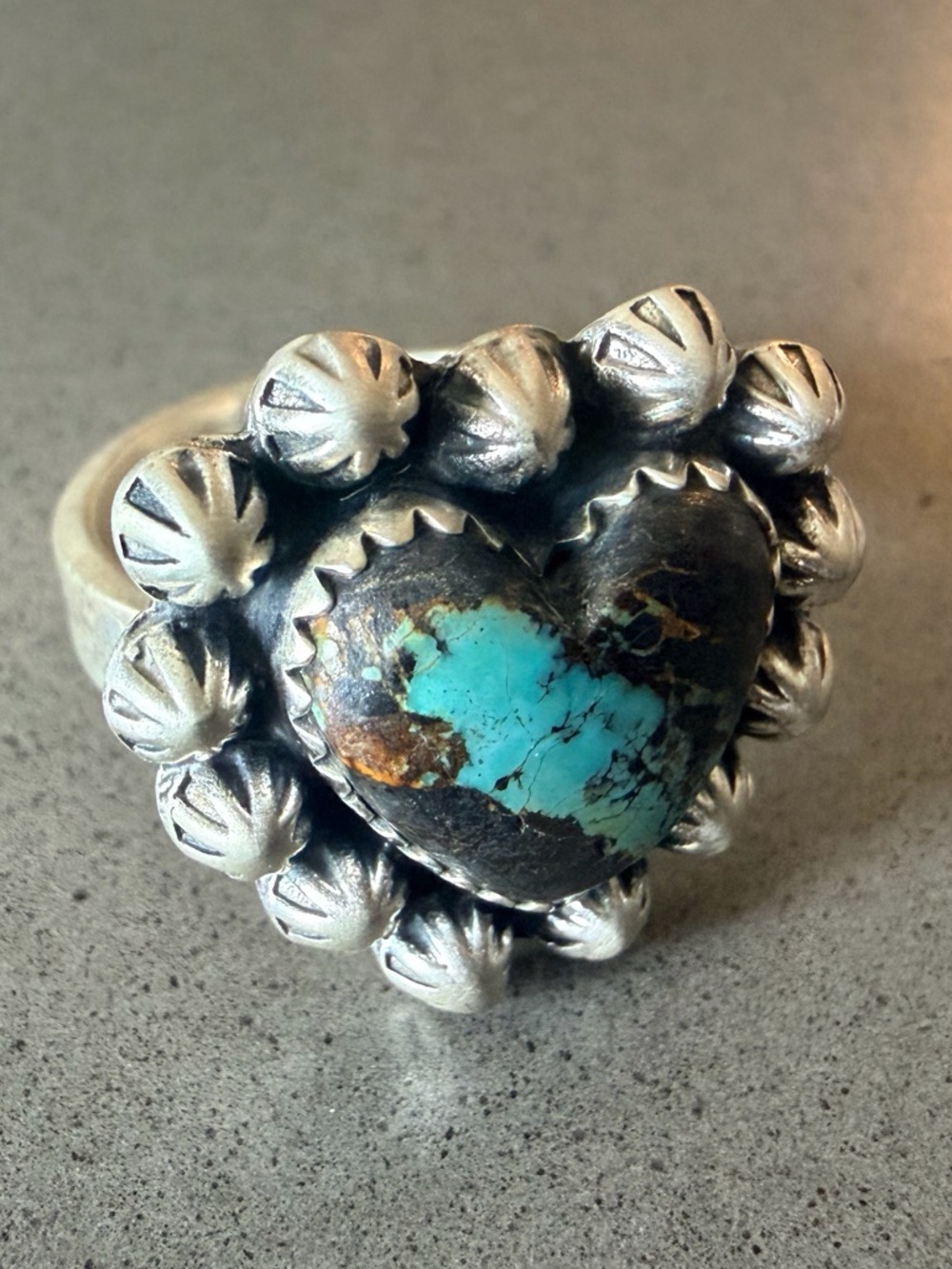 Turquoise Black Jack Heart Adjustable Ring | 925 Sterling Silver Size 6-10 | New